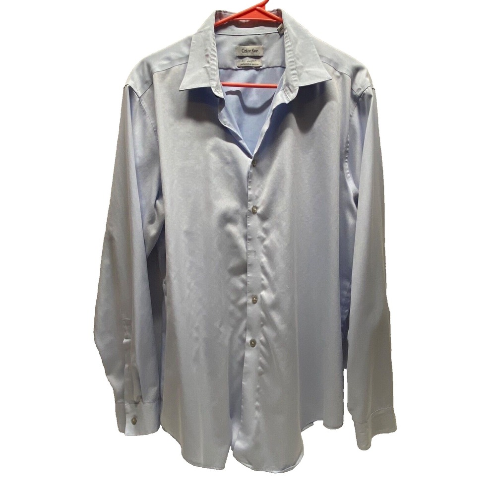 Calvin Klein Men's Performance Dress Shirt Men's 34/35 Oxford Blue Slim Fit GUC